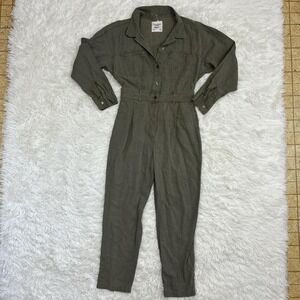 Abercrombie Khaki green utility jumpsuit with button-up front and elastic waist